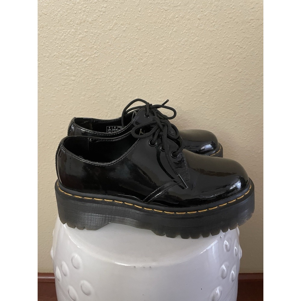 Dr Doc Martens 1461 Quad Oxford Low Platform Shoes Black 3 Eye W7 M6 B13